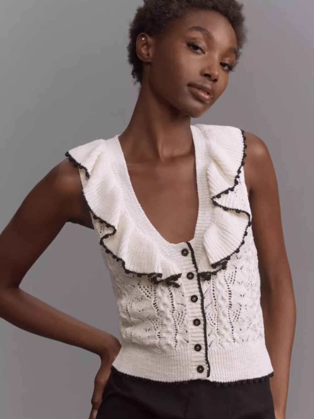 Maeve Ruffled Scoop-Neck Sweater Tank